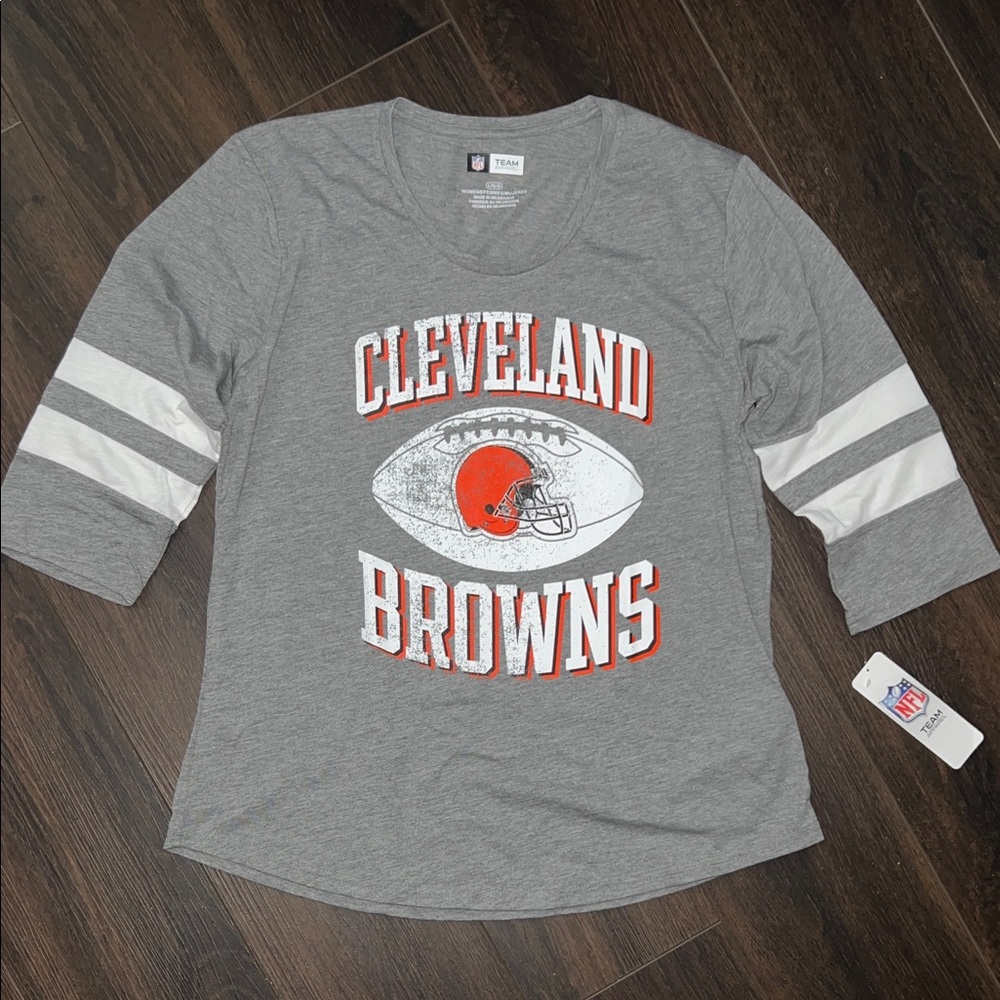NFL Team Apparel Women’s Cleveland Browns 3/4 Length Sleeve Top, Gray, Size: L